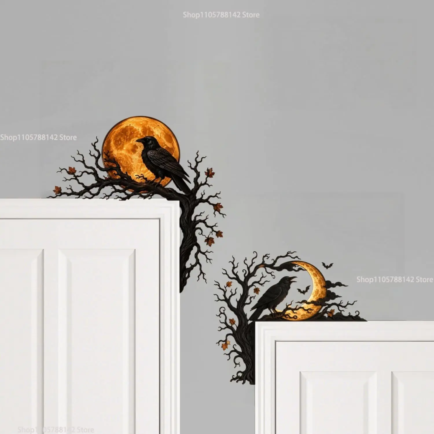 Halloween Corner Decor Crow Door Topper Gothic Wall Accent,Autumn Halloween Ornament Wood Door Topper Art Party Home Decor Gift