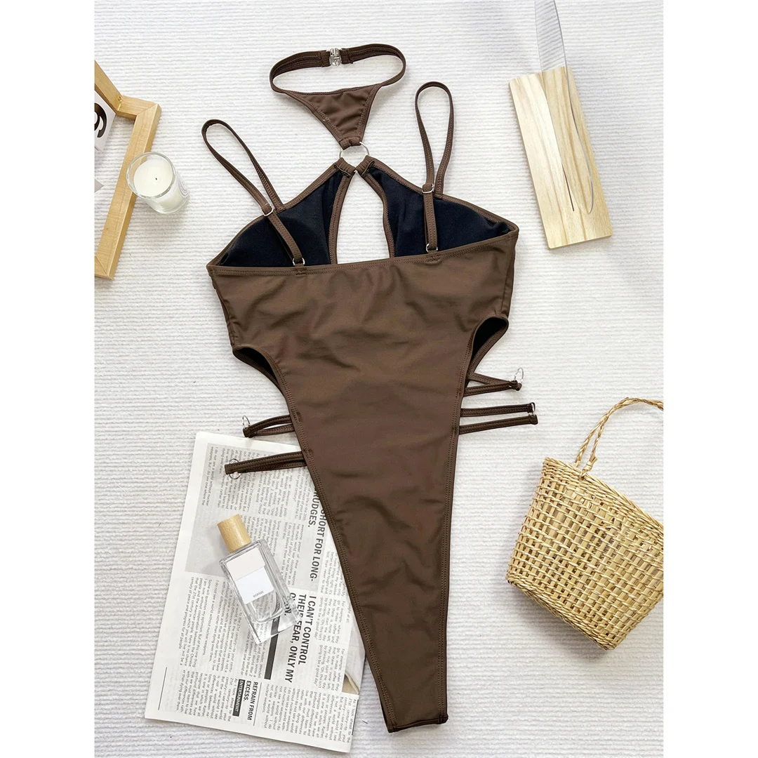 Ausgeschnittener Neckholder-Mini-Micro-Tanga-Badeanzug mit hohem Beinausschnitt, einteiliger Badeanzug für Damen, Monokini, Badebekleidung, Badeanzug, Schwimmanzug V5748 – Detail 10