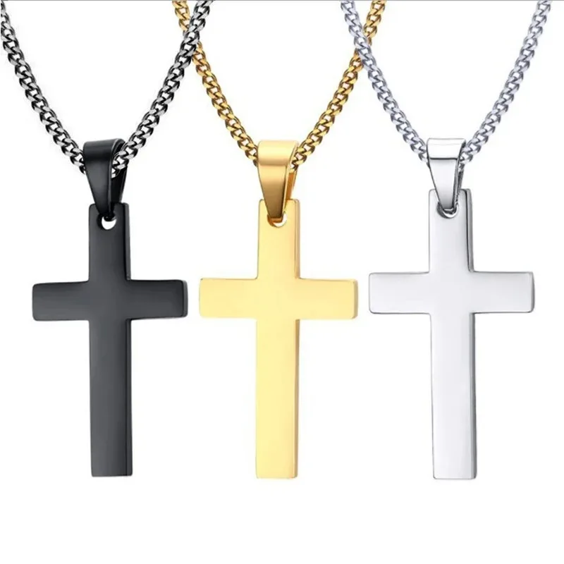 Trendy Stainless Steel Cross Pendant Necklace, Uni Link Chain Design, Cool Punk Hip Hop Jewelry Gift for Boys and Girls.