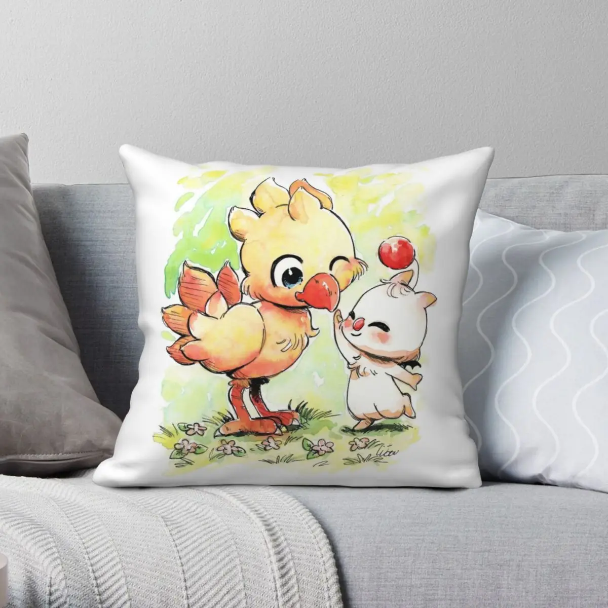 Chocobo Mog Final Fantasy Pillowcase Polyester Linen Velvet Pattern Zip Decor Pillow Case Sofa Cushion Cover