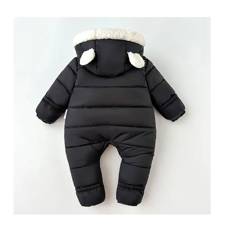 Baby Winter Hooded Rompers Solid Color Double Zippers Thick Warm Bodysuit For Kids One-Piece Overalls Boys Girls