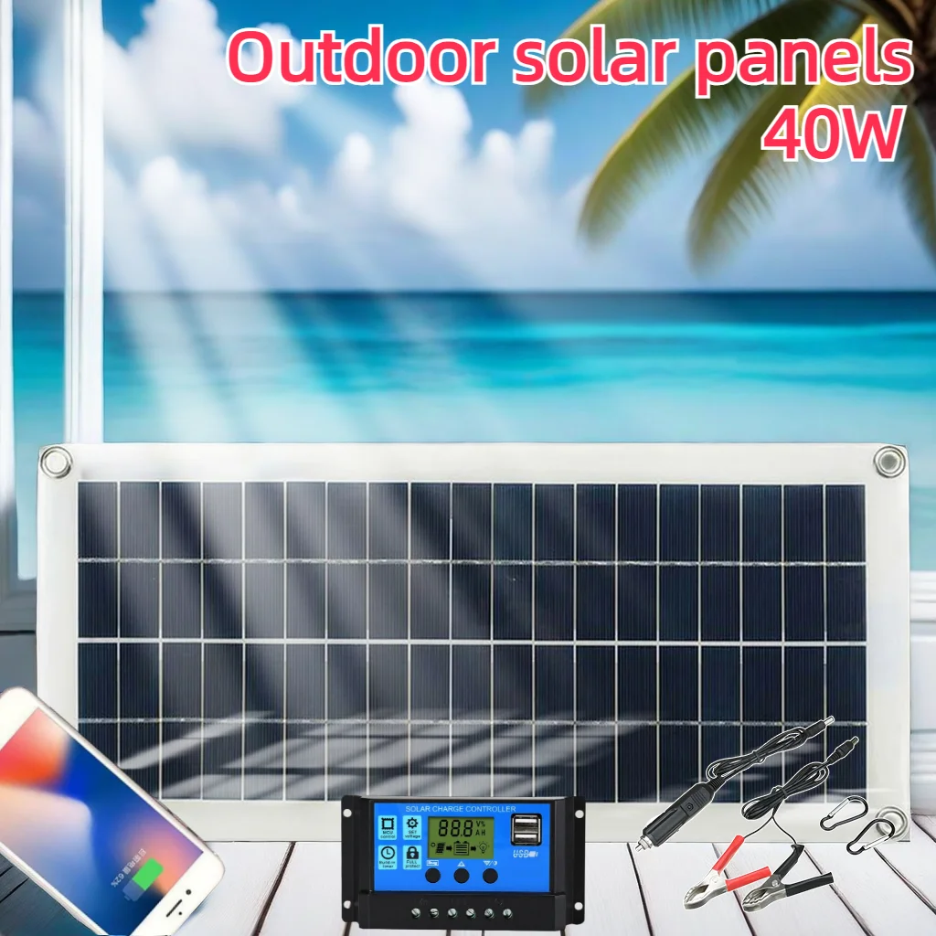 Carregador Solar Fotovoltaico para Carregamento, Portátil, Fino e Leve, Flexível, 10W com Controlador