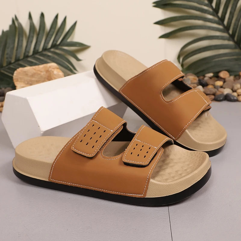 Summer Slippers For Men Outdoor Beach Sandals Indoor Male Casual Leather Shoes Breathable Clogs Anti-slip Slides Beach Slippers