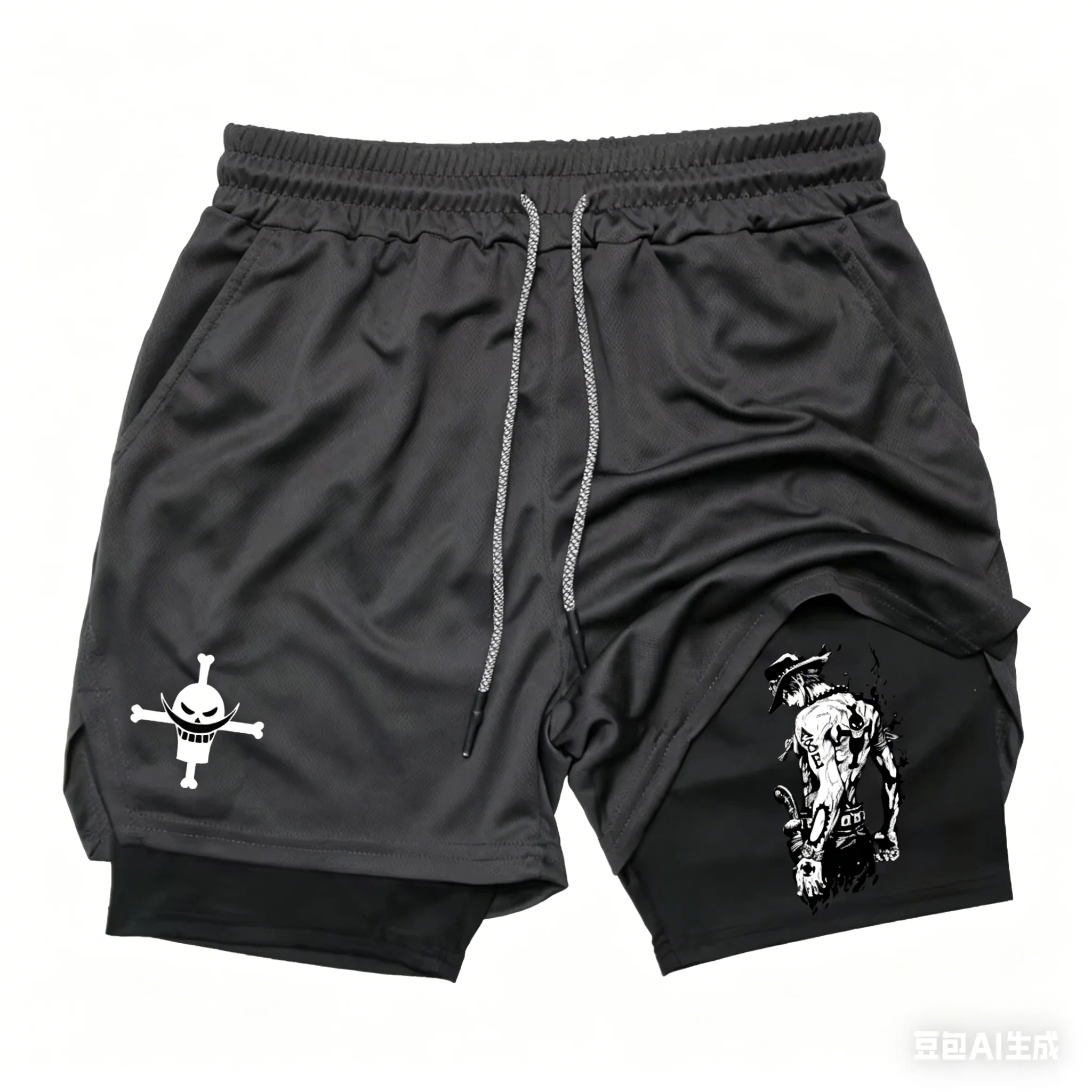 2026 Sommer Einteilige Herren-Cosplay-Shorts Doppellagige Zwei-in-Eins-Shorts Schnelltrocknende Fake-Zweiteiler Unisex-Shorts