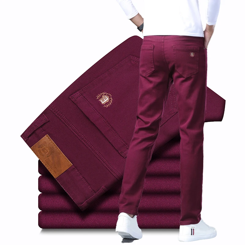 Fashion Classic Jeans Men Solid Color Casual Streetwear Hip-hop Trousers Stretch Slim-fit Embroidered Denim Pants