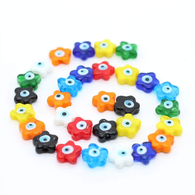 

10pcs 12mm Flower Evil Eye Lampwork Beads Mix Color Loose Spacer Handmade Murano Glass Bead For Jewelry Making DIY Bracelet