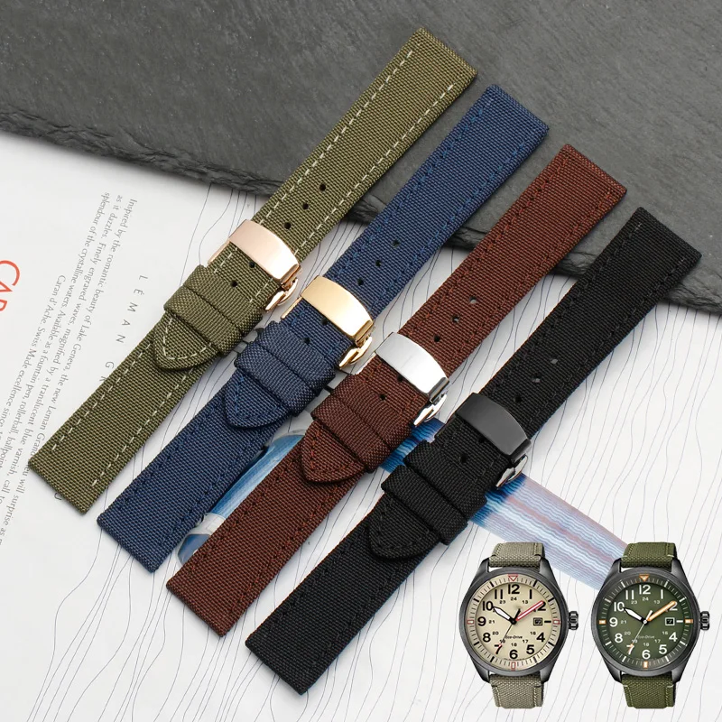 

18/19/20/21/22/23/24mm strap waterproof nylon canvas Nylon Padded Watch Strap cowhide Lining Band For Citizen Seiko Hamilton