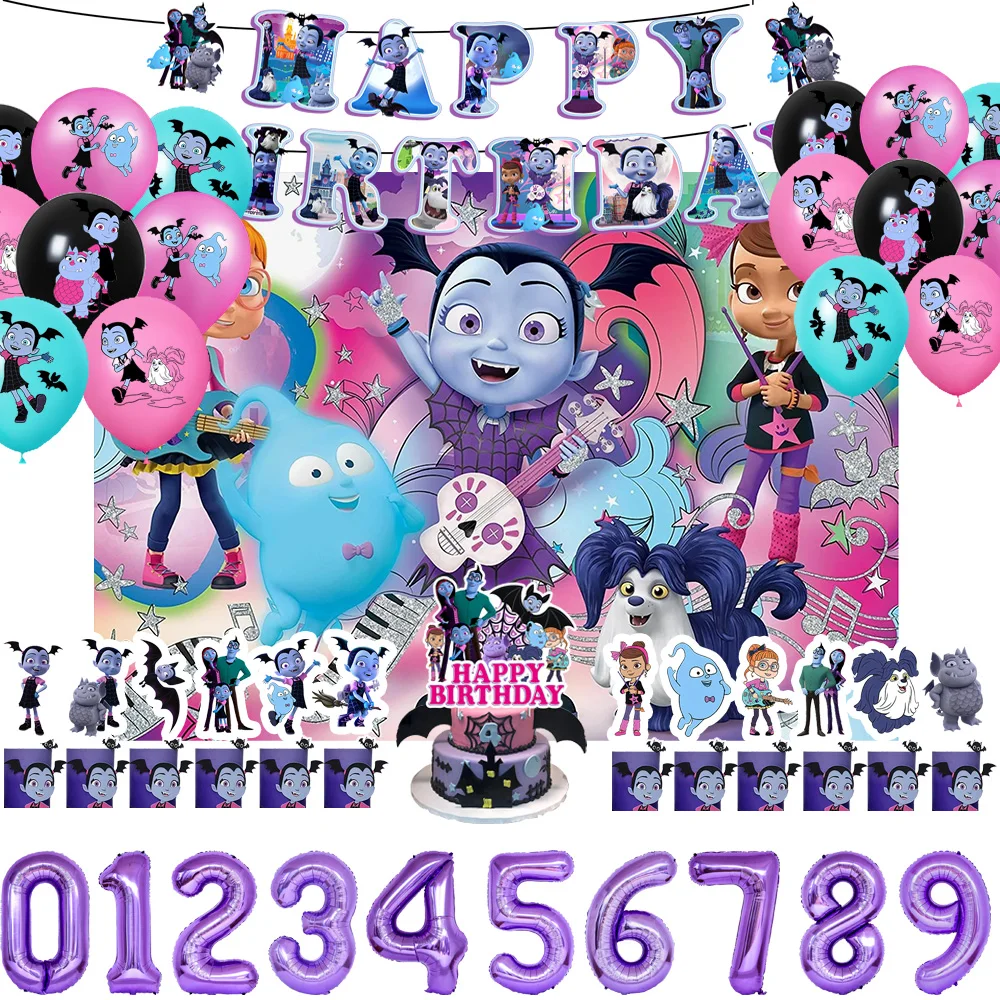 

Cartoon Vampirina Theme Birthday Party Decorations Teeth Girl Concert Music Backdrop Balloons Cake Topper Baby Shower Supplies