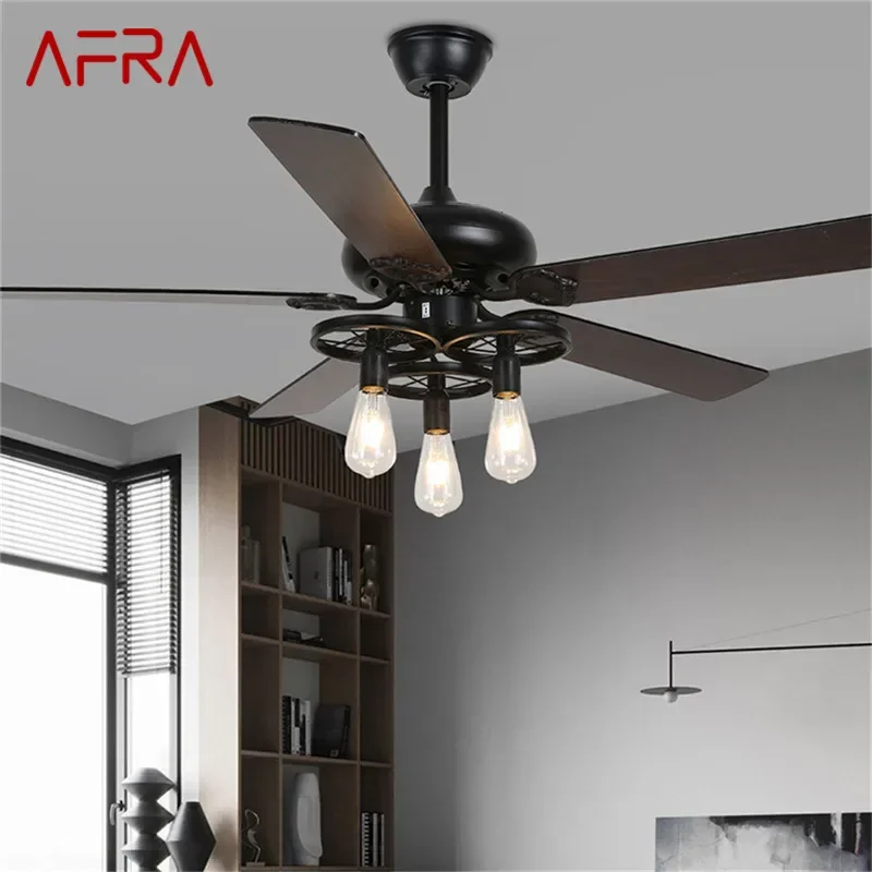 AFRA European Luxury LED Fan Light American Retro  Living Room Restaurant Bedroom Ceiling Fan Light Remote Electric Fan Light