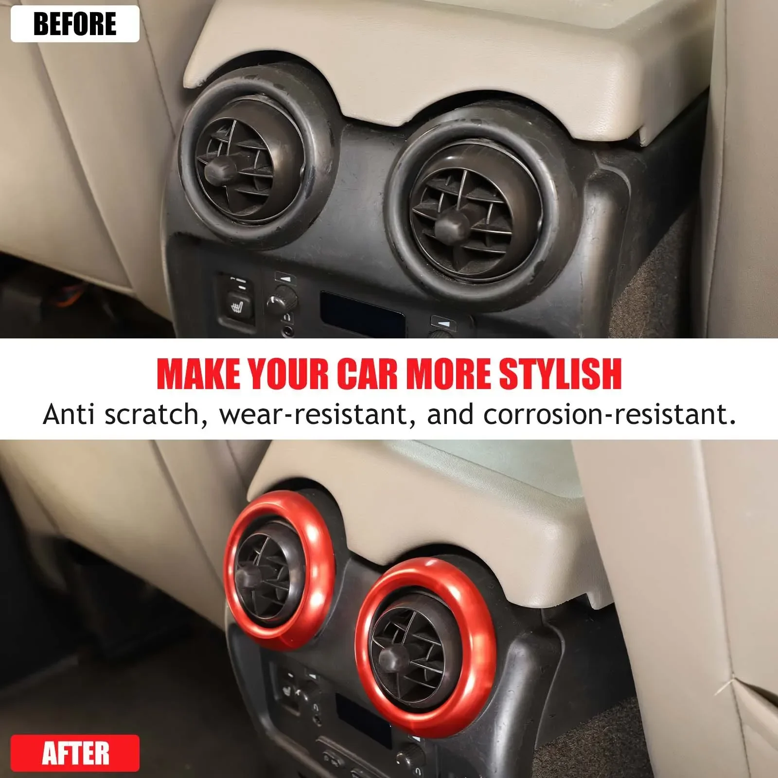 

2Pcs Aluminum Alloy red silver For Hummer H2 2003-2007 car rear exhaust air vent decorative ring sticker interior accessories