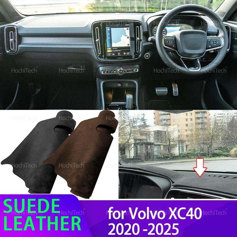 

New Dashboard Mat for Volvo XC40 2020-2025 Black Suede Leather Dashmat Dash Mat Cover Dashboard Pad Carpet Car Accessory
