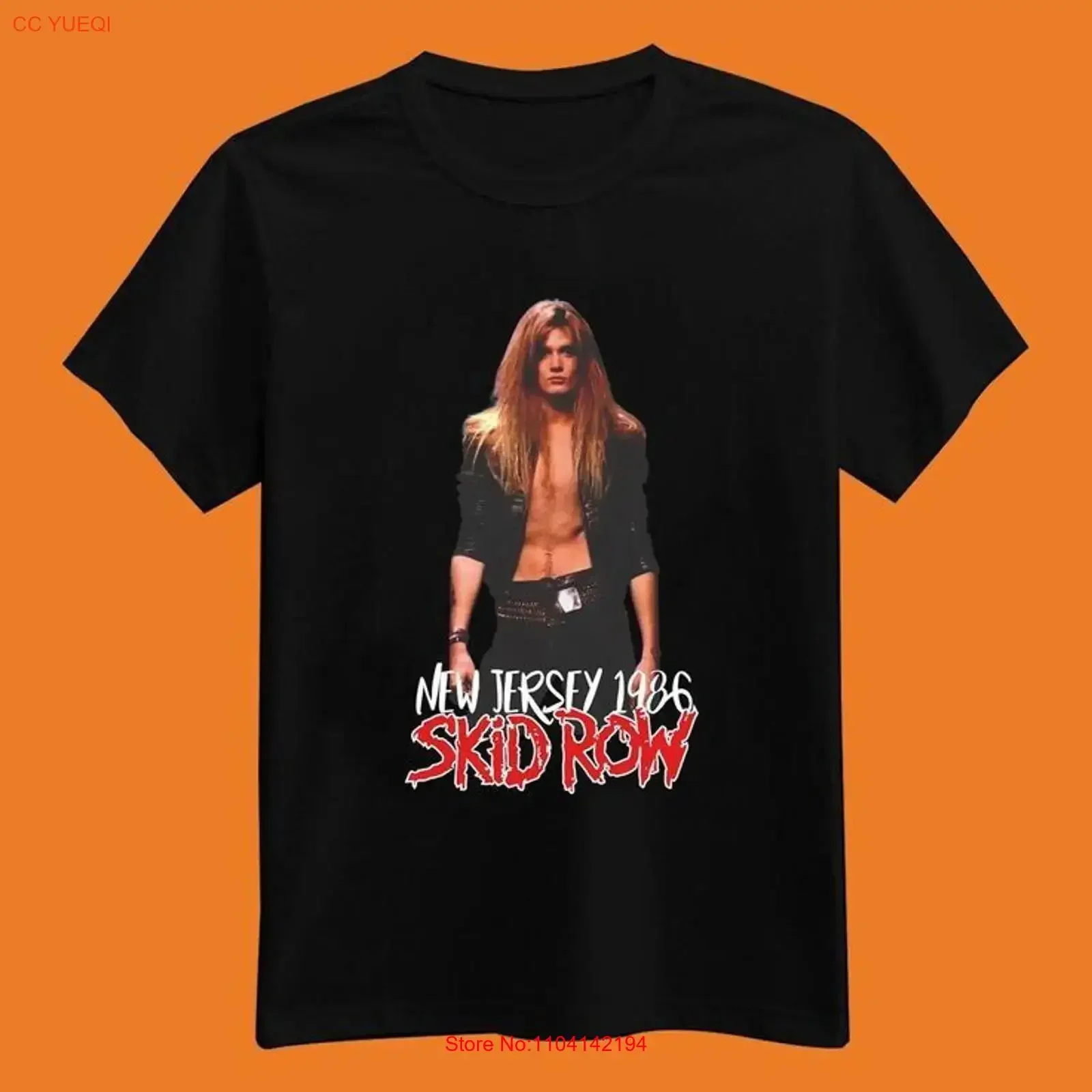 Camiseta Skid Row Sebastian Bach 1986, camiseta negra unisex S 234XL, camiseta vintage lavada y elástica para uso diario, ropa de calle a la moda