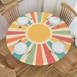 Rainbow Sun Tablecloth Round Fitted Tablecloth Elastic Table Cover Waterproof Dining Table Cover for Indoor Outdoor Decor