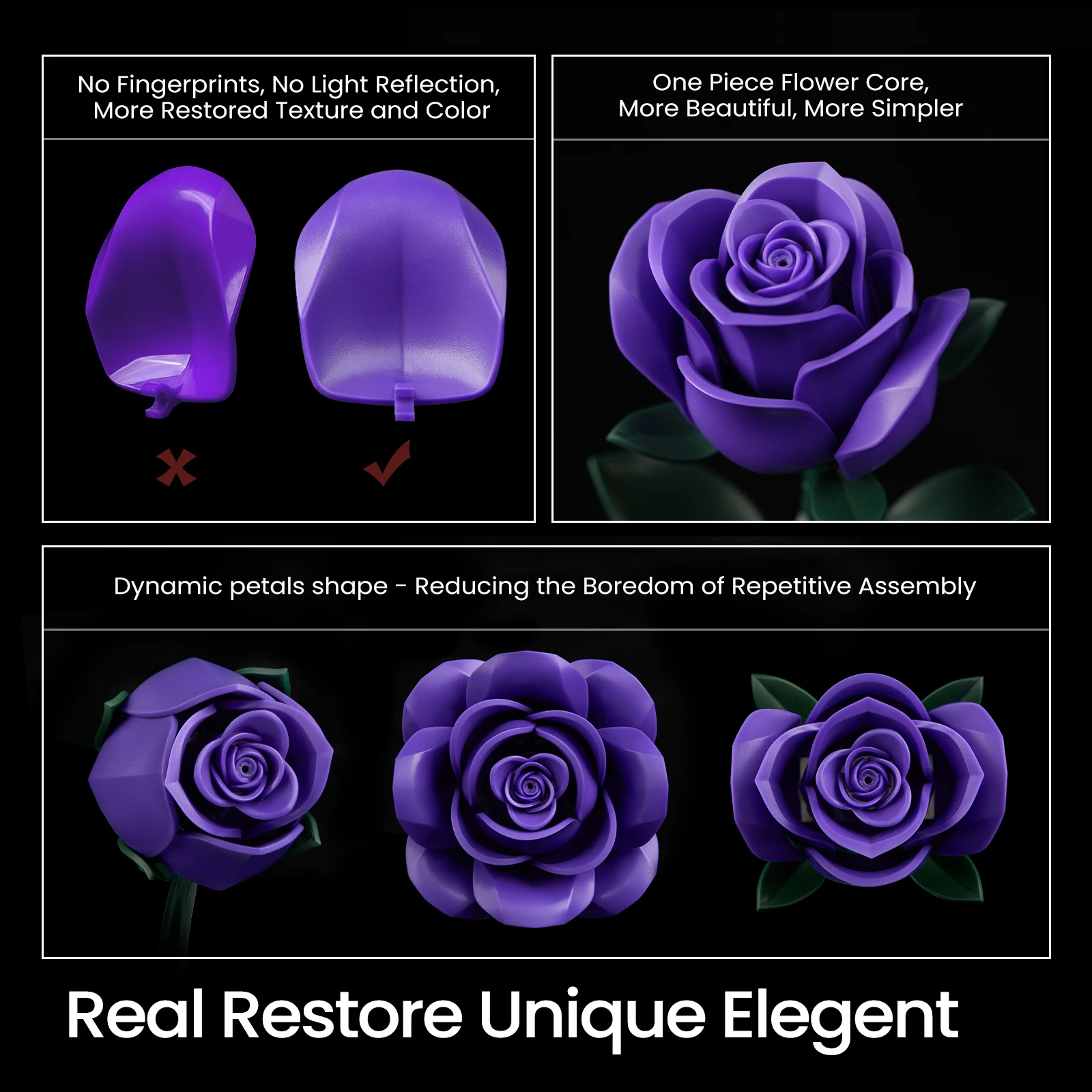 Purple Roses Bouquet Block Flowers Artificial Botanical Plant Home Decor Christmas Valentines Day Gift for Women Room Decoration - view 3