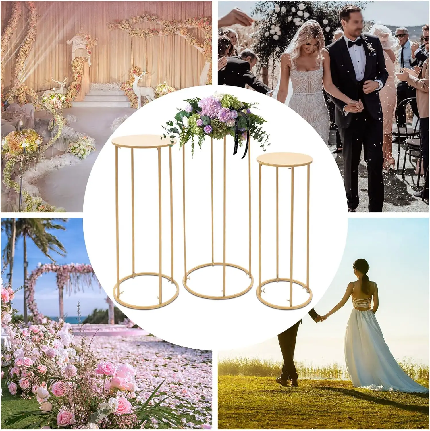 

3 Pcs Metal Flower Floor Vase Column Metal Flower Arrangement for Party Centerpiece Event Restaurant Hotel Decoration