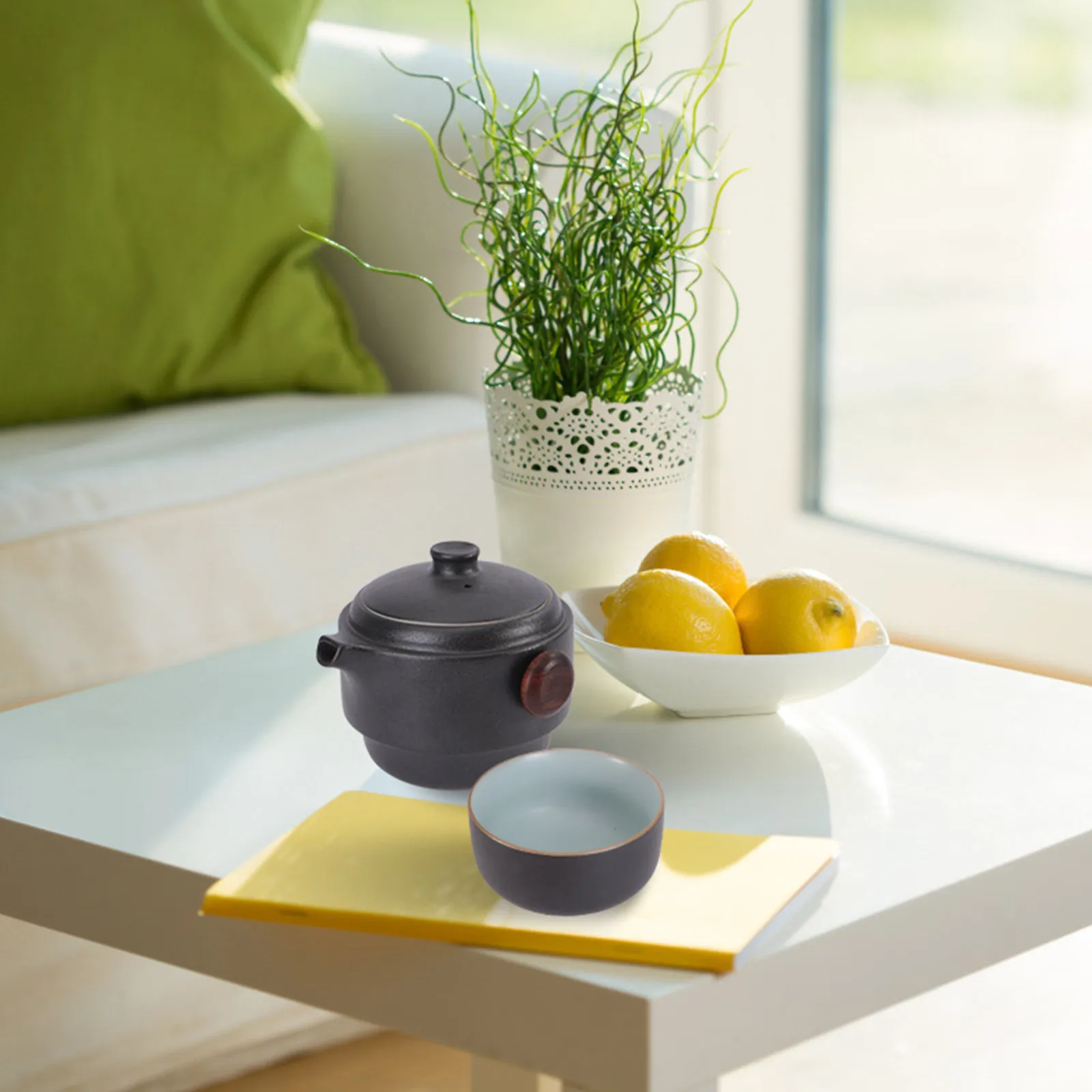 2 Cups 1 Teapot Portable Travel Kung Fu Tea Set with Filtering Inner Tank Heat Insulated Grab Handle Nesting Design for Tea