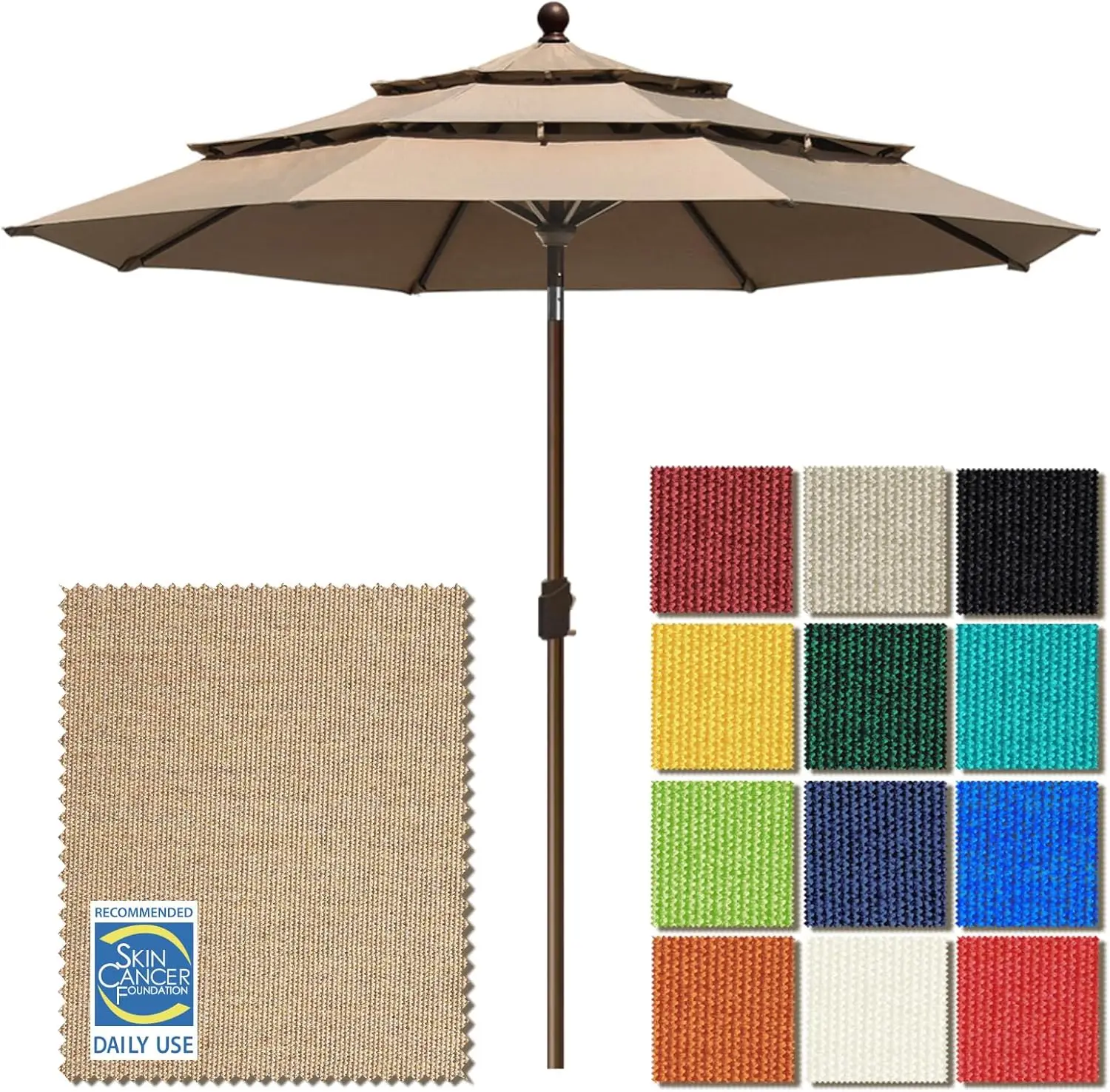 

Зонт для патио EliteShade USA, 9 футов, 3 секции, 10-летняя гарантия на сохранение цвета, с вентиляцией, цвет серый меланж