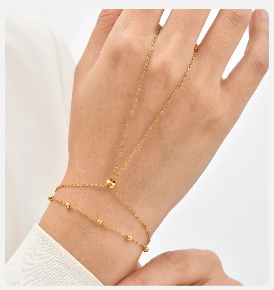 Vnox Boho Imitationsperlen Seestern Muschel Fingerkette Armband Trendiges 18K Vergoldetes CZ Schmetterling Handarmband Strand-Schmuck – Detail 3