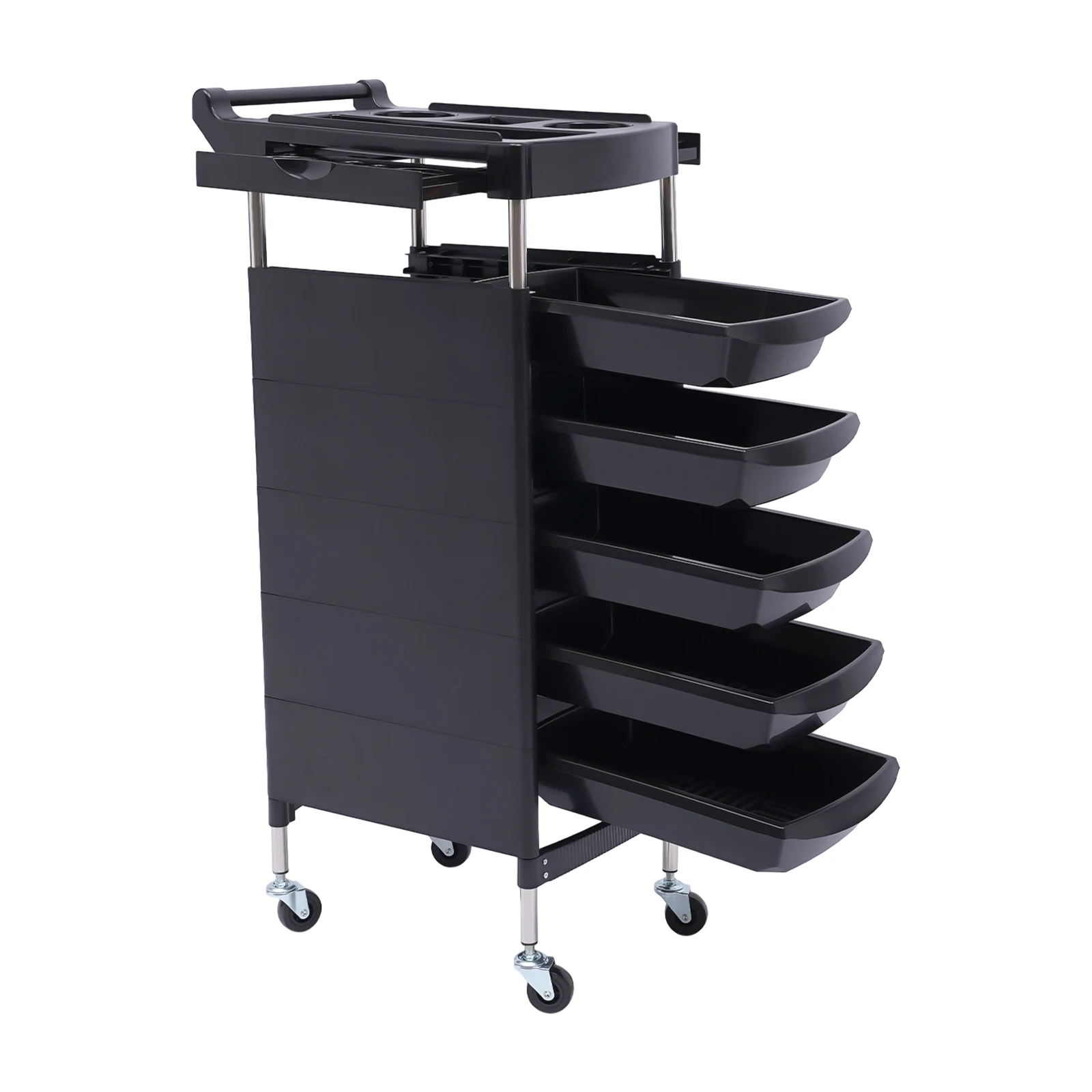 Carrello professionale per salone di bellezza con 5 cassetti, stazione mobile per salone con vassoi laterali, carico dall'alto 30 kg per salone e clinica