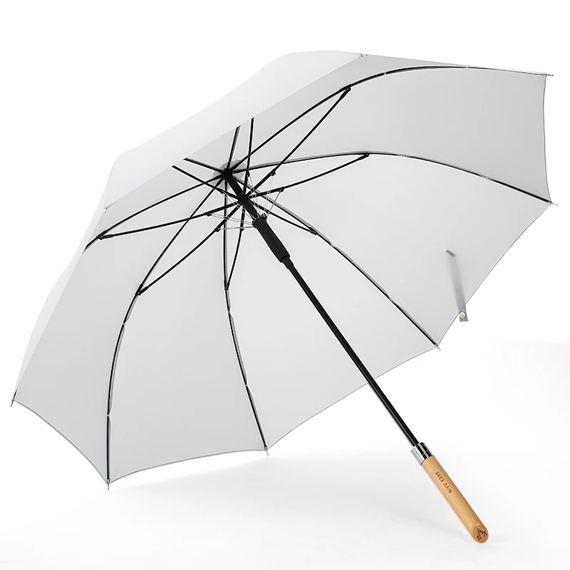 

Stylish Wood Handle Umbrella Heavy Duty Windproof Waterproof Stick Umbrella Auto Open Sun Rain Umbrella for Daily Commute Travel