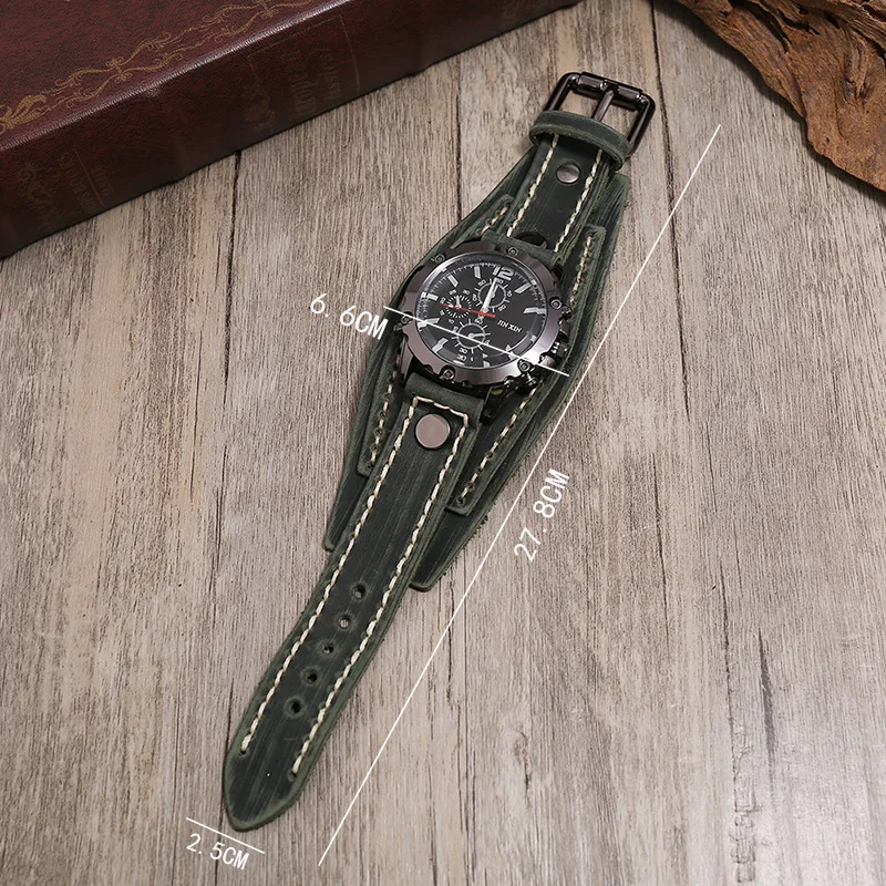 Vintage Men Quartz Watch Big Dial High Quality Cowhide Leather Strap Dress Wristwatch For Mens