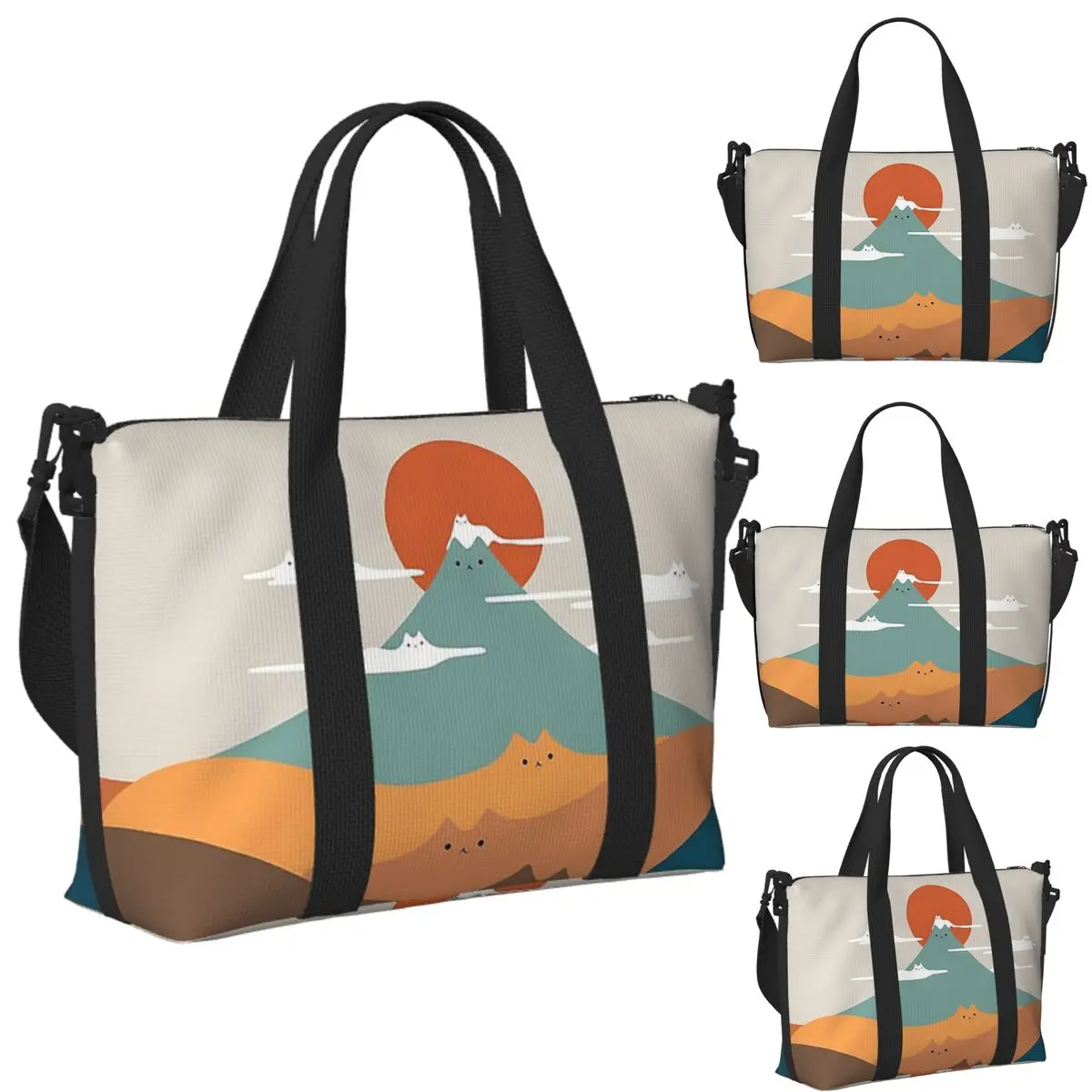 

Custom Cat Landscape 132 Beach Travel Bag Large Capacity Tote Bags for Gym Sport Women Shopping Duffle Shoulder Bag