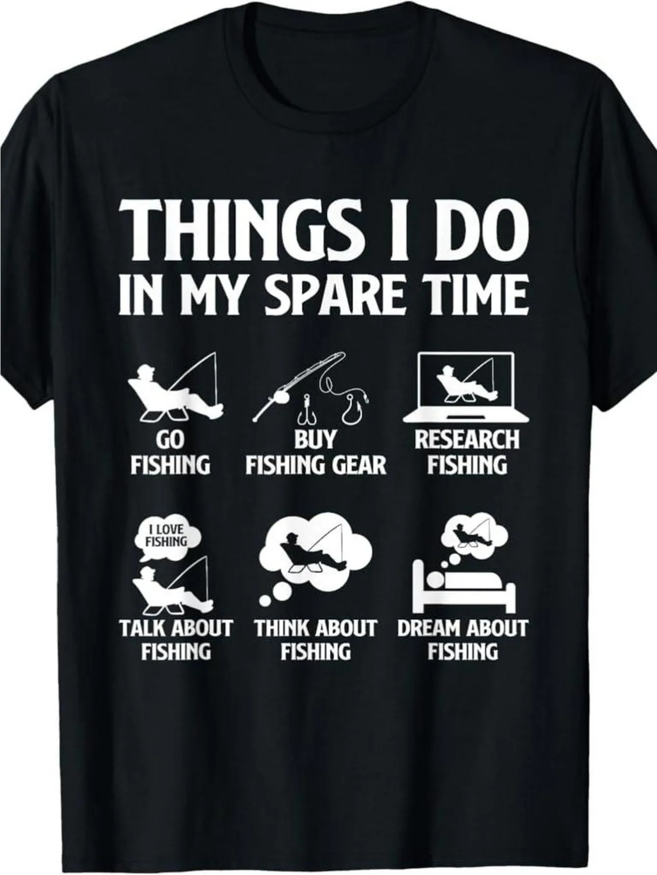 Men's Bass Fishing Sleeve Tee with THINGS I DO IN MY SPARE TIME Design T-Shirt Funny Gifts for Men lwf 180g
