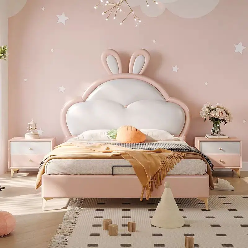 

！@2026 Modern High Quality Children's Bed With Guardrails Safety Leather Children's Bed Animal Shaped Kids Furniture