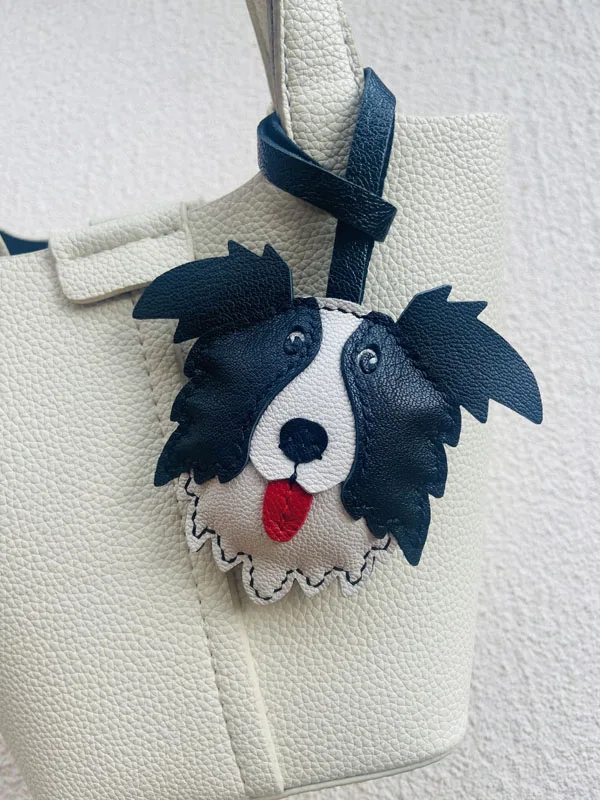 

Leather Border Collie Keychain Pendant Mobile Phone Pendant Bag Border Collie Keychain Goatskin