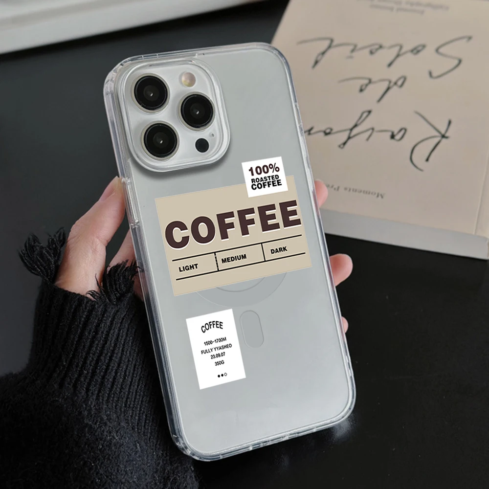 Coffee receipts Phone Case For iPhone 11 12 13 14 15 16 Pro Max Plus Magesafe Magnetic Transparent Charge Soft Shell