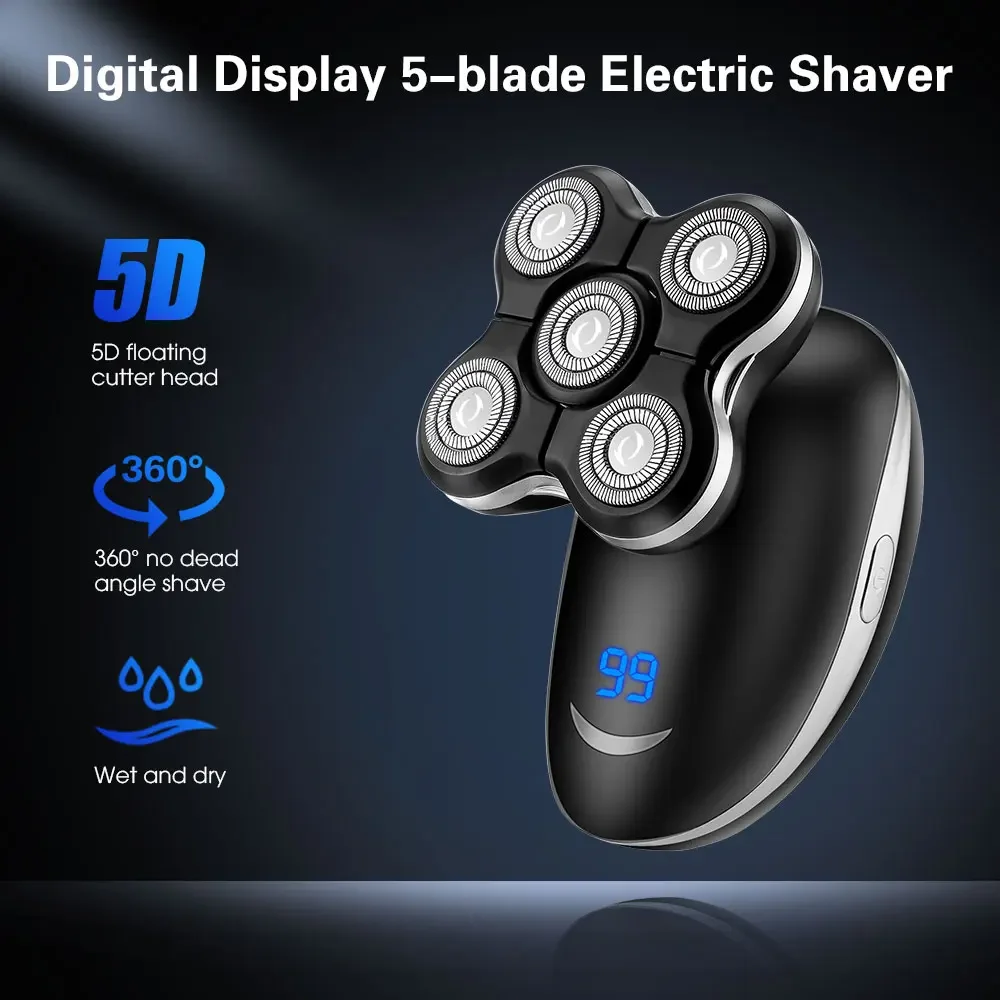 5D Men's Rechargeable Electric Shaver with 5 Floating Heads - Beard Nose Ear Hair Trimmer Razor Clipper Facial Brush