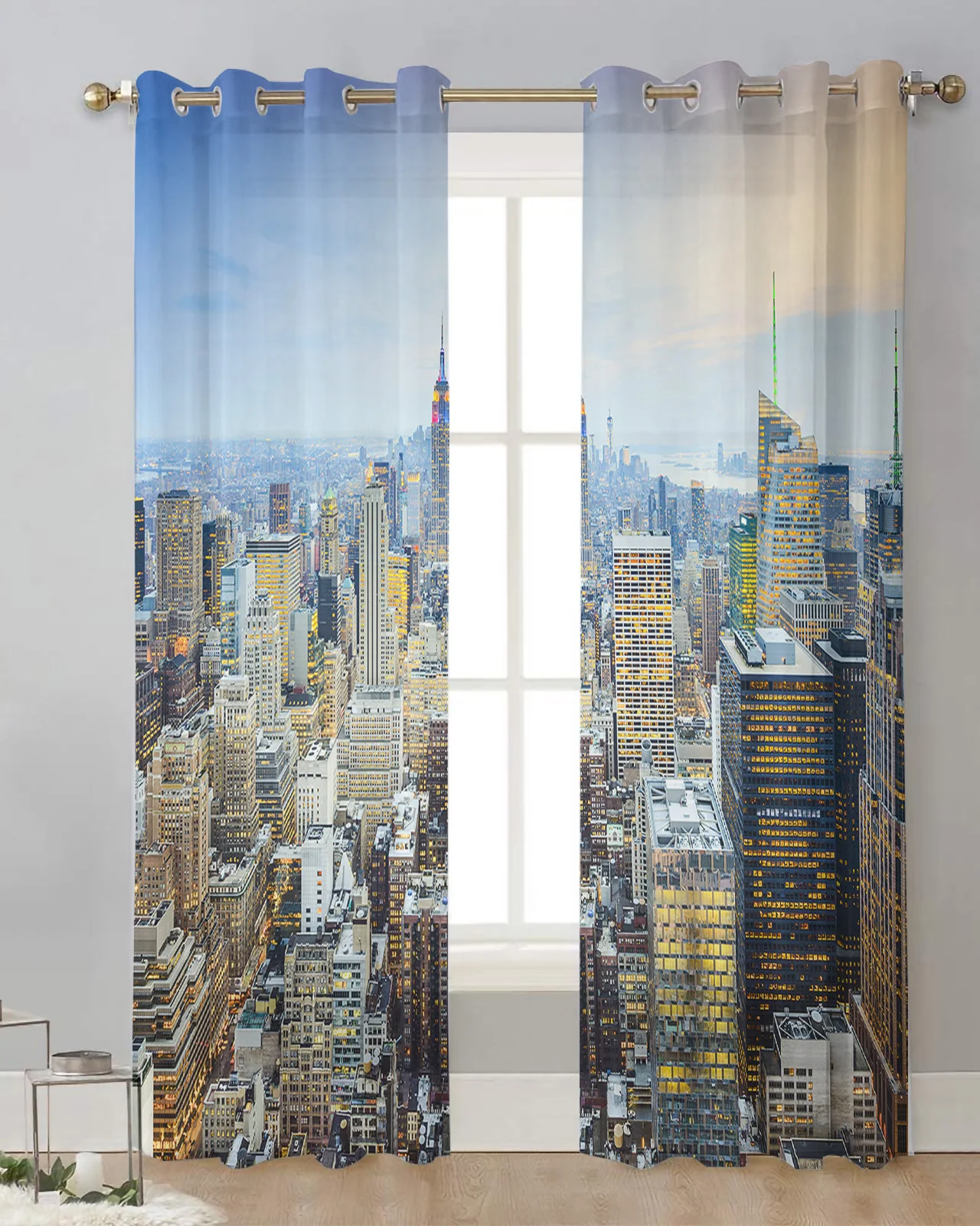 New York City Buildings Tulle Curtain for Living Room Bedroom Modern Sheer Curtains Transparent Window Curtain