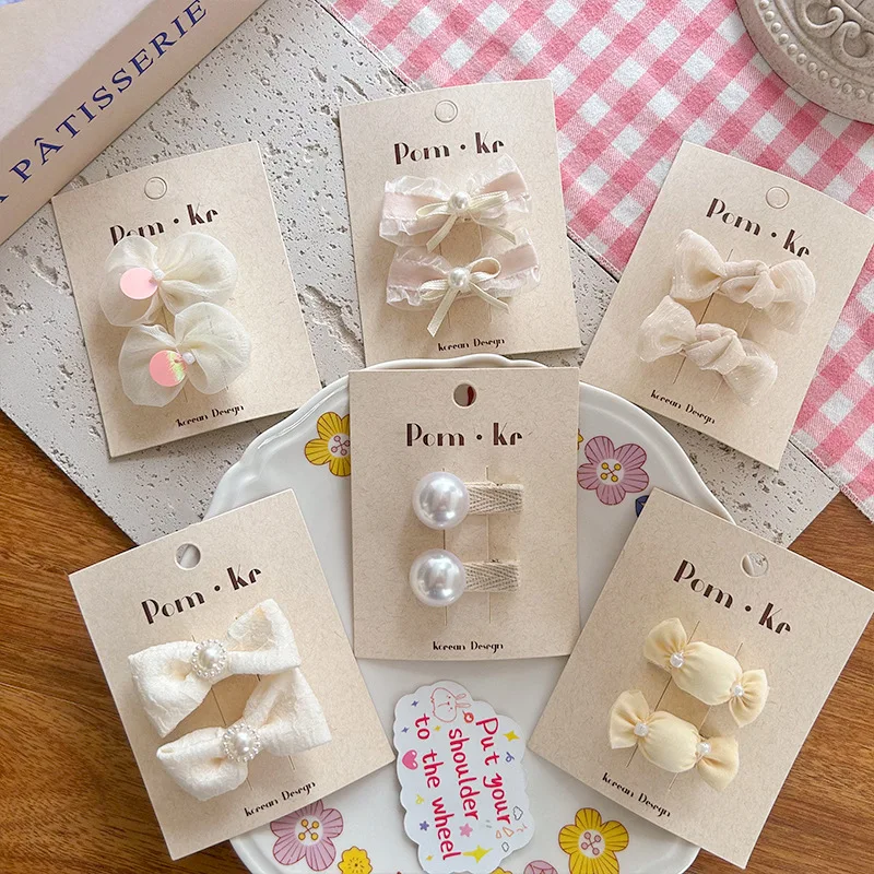 

2 шт./компл., милые белые детские заколки для волос с жемчужным кружевом и бантом, зажим на спине для младенцев, конфеты, корейские аксессуары для волос принцессы