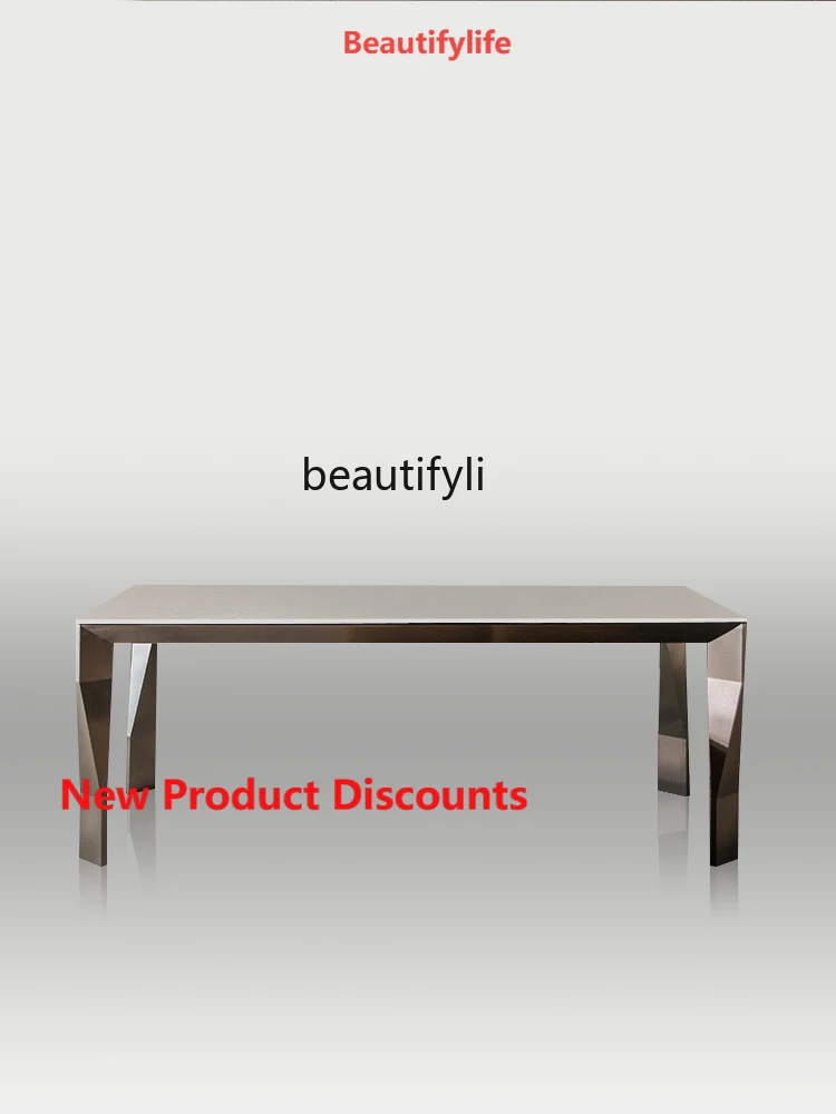 X188 Rectangular Bright Stone Plate Dining Table Italian Light Luxury Small Apartment Modern Minimalist High-End Home Dining Tab