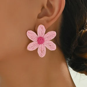 Handmade Woven Girassol Brincos para Mulheres, Raffia Flower Ear Stud, Férias de Praia, Jóias Gift Accessories, Bonito 10 principais vendas rafia flores - №4