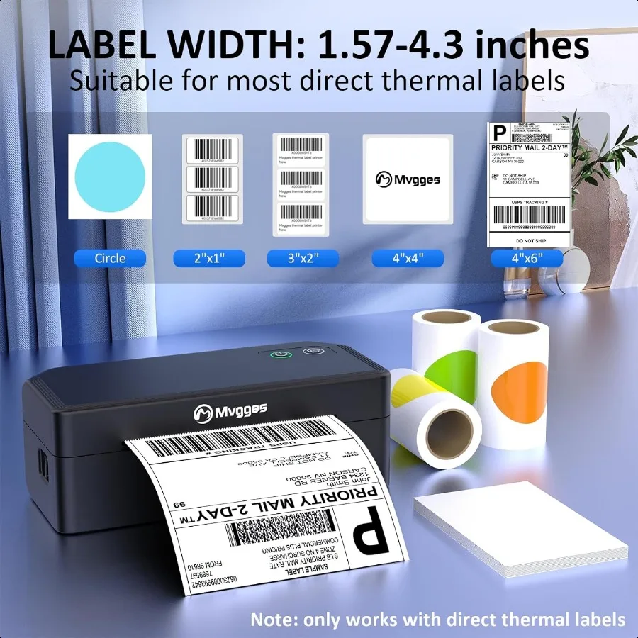 طابعة ملصقات الشحن، طابعة ملصقات حرارية بلوتوث 4x6 لمكتب الأعمال الصغيرة أو المنزل المتوافقة مع Android iOS Windows و