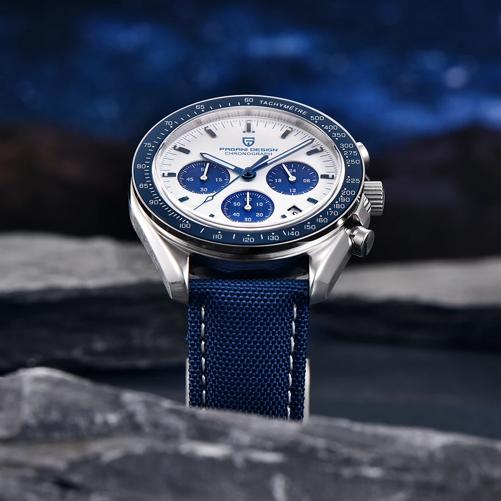 PAGANI DESIGN-reloj analógico de acero inoxidable para hombre, cronógrafo de cuarzo, resistente al agua, con Luna, zafiro, VK63