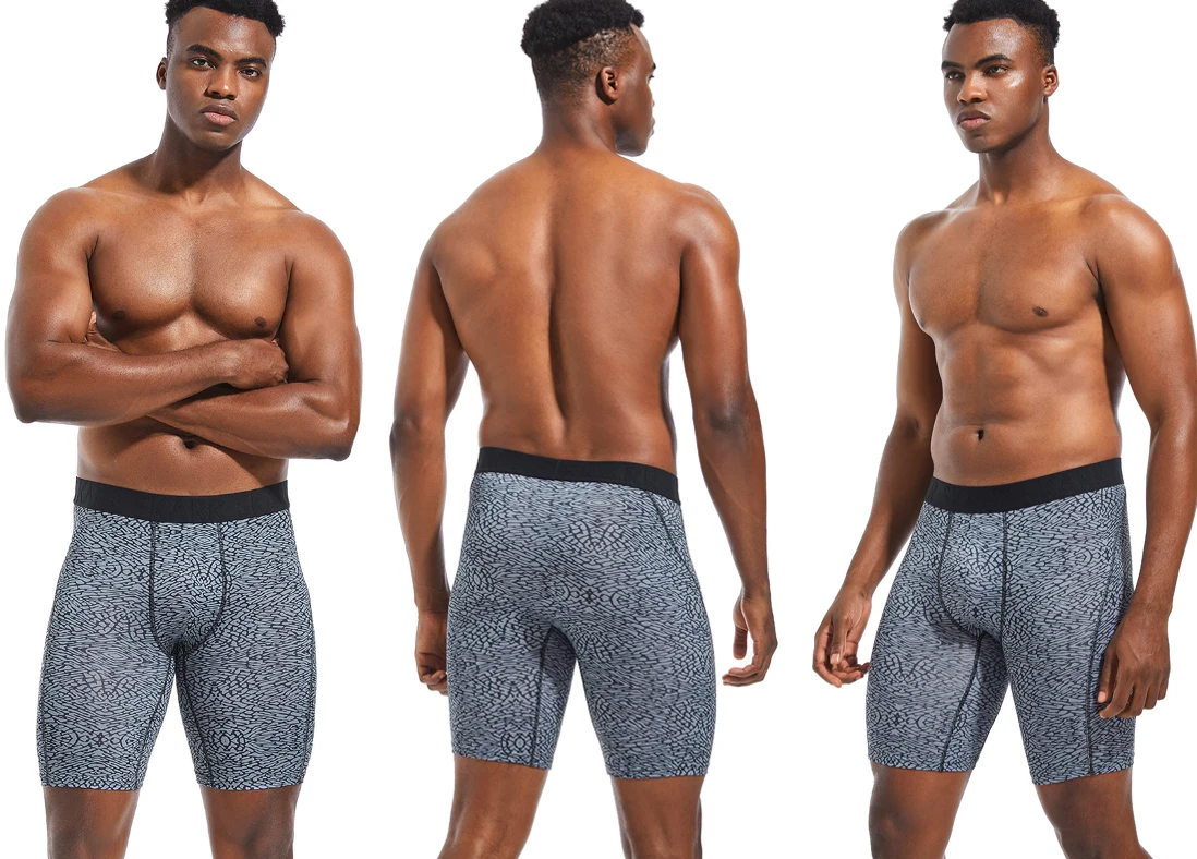 4 Stück Lange Herren-Unterhosen Sport-Leggings Boxershorts Herren Polyester-Unterwäsche Schnelltrocknende Boxershorts für Männer – Detail 9