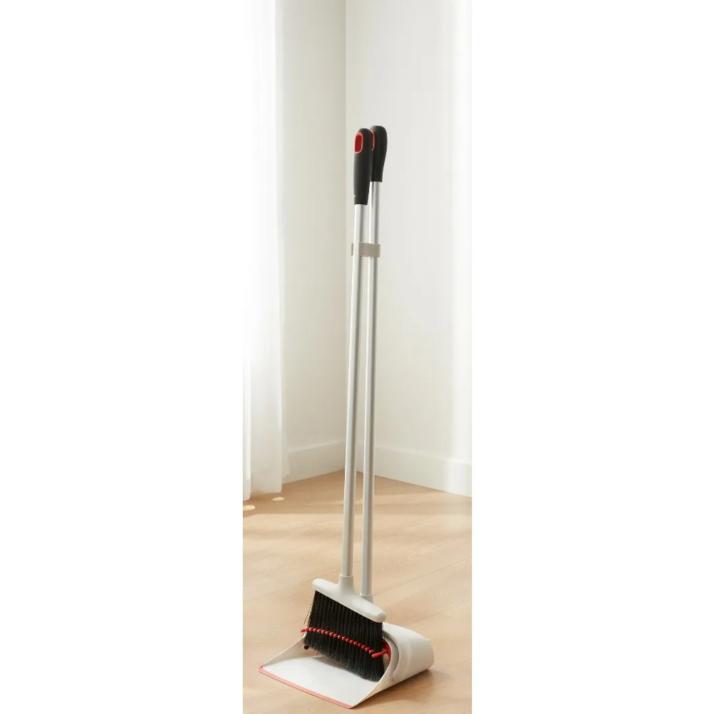 

Upright Sweep Set with Locking Dustpan - Soft Feathered Bristles for Effortless Floor Cleaning