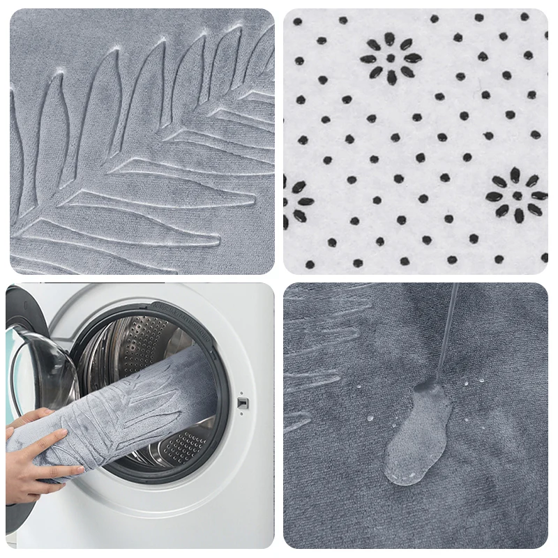 Embossed Leaf Bath Mat Coral Fleece Bathroom Carpet Toilet Floor Mat Water Absorption Non-slip Foam Absorbent Washable Rug