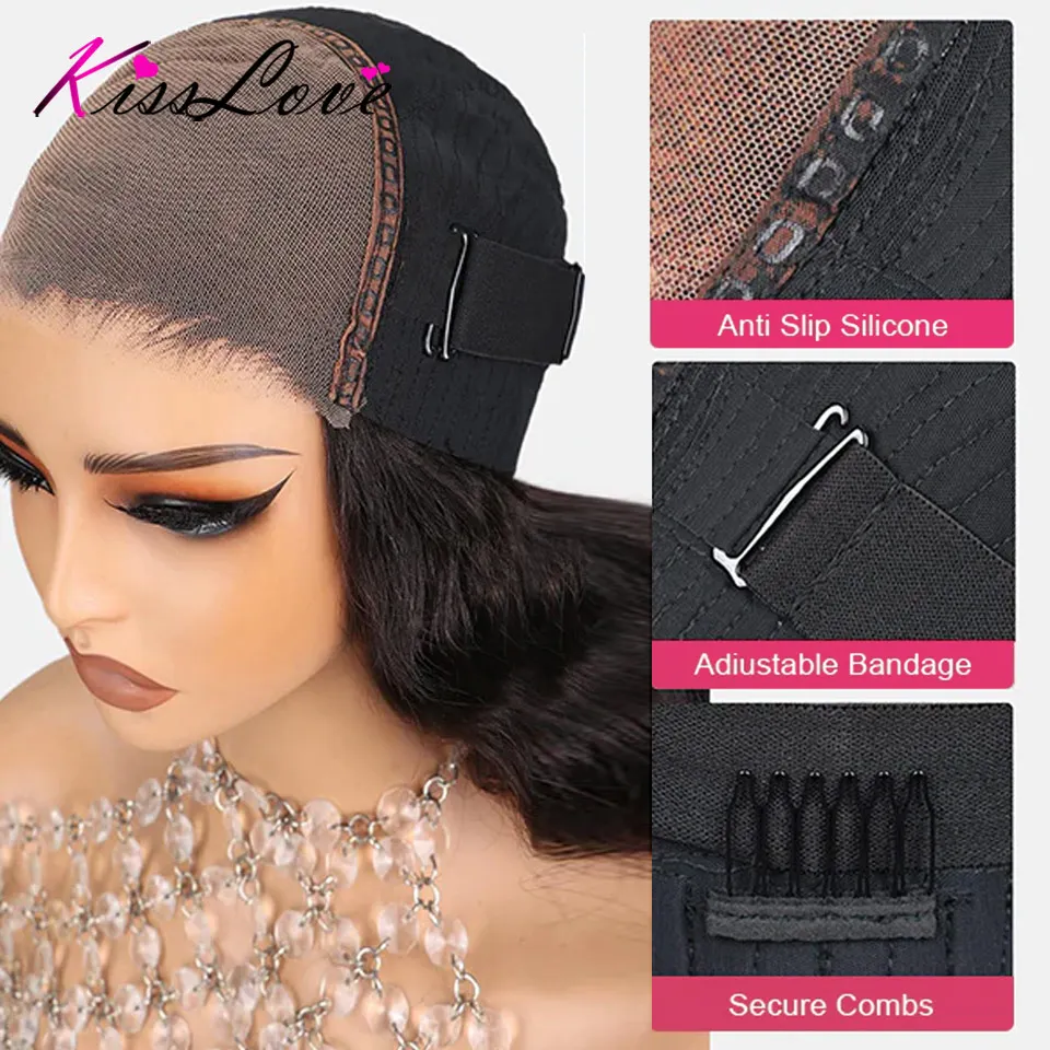 شعر مستعار بوب مموج مسبقًا من KissLove شعر مستعار بدون صمغ شعر بشري سحب والذهاب شعر مستعار بدون صمغ جاهز للذهاب جزء جانبي شعر مستعار قصير بوب