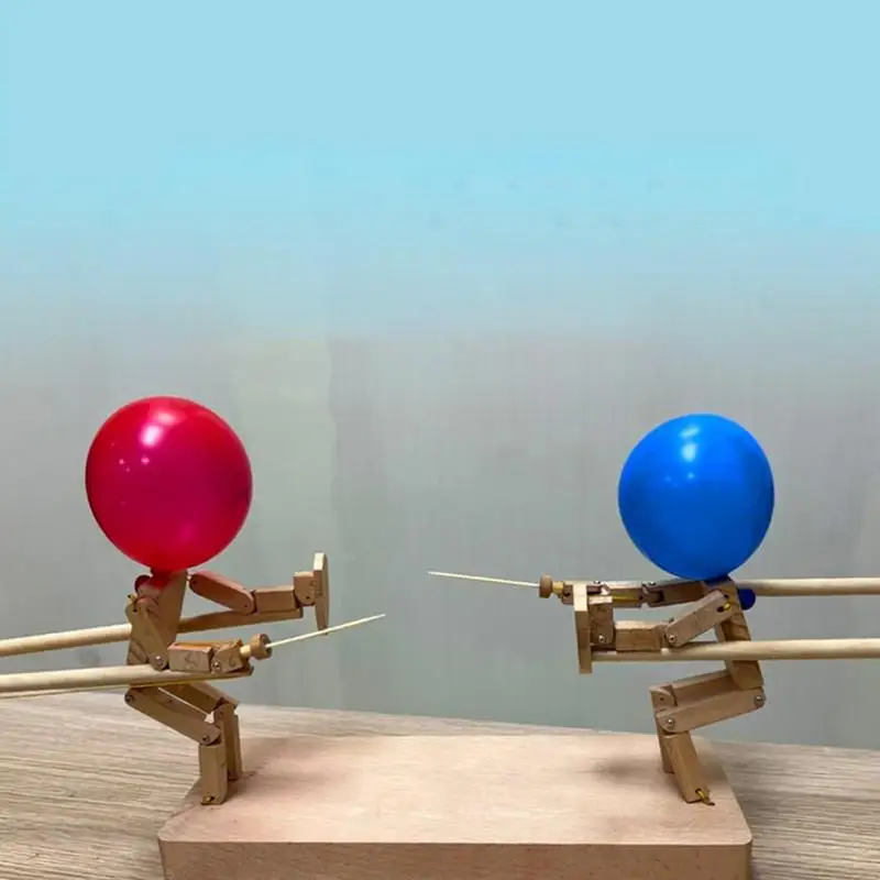 Fun Balloon Bamboo Man Battle Wooden Bots Battle Game Two-Player Fast-Paced Balloon Battle Game with 20 Balloons for Adults