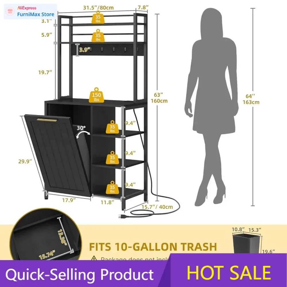 

Ограниченная по времени акция: Двухсекционная открытая черная стойка для выпечки с отсеком для мусора, розеткой и подставкой для микроволновой печи с шестью полками.