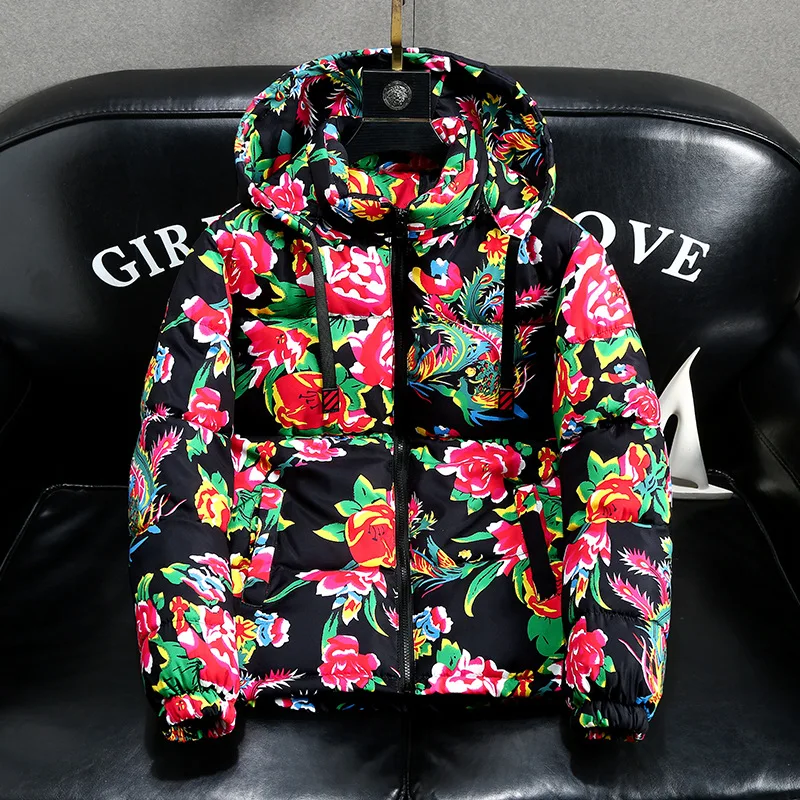 

2026 осень-зима, китайский стиль, северо-восточный Китай, большая хлопковая куртка с цветочным принтом, свободное теплое пальто с капюшоном на молнии и длинными рукавами