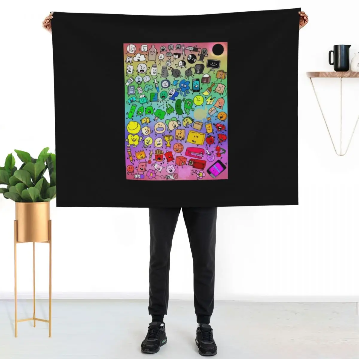 BFDI Inanimate Insanity All Characters (Rainbow) Throw Blanket Hairys Hair Bed linens valentine gift ideas Vintage Blankets