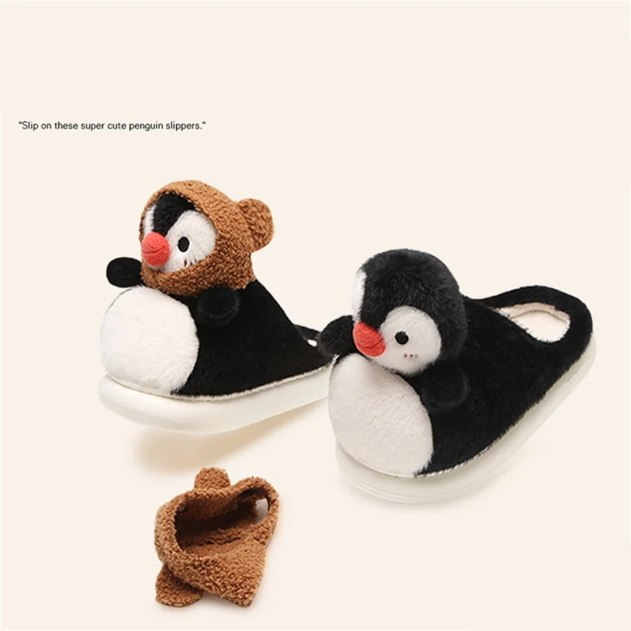 

Ins adorable penguins slippers women luxury home backless shoes woman winter thermal slides slipper new ladies animal flip flops