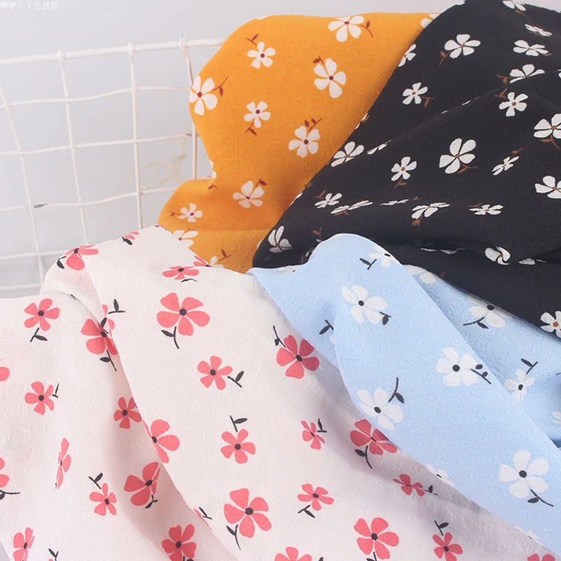 Floral Chiffon Fabric Impervious Small Flower Leaves for Sewing Summer Dress per Meters