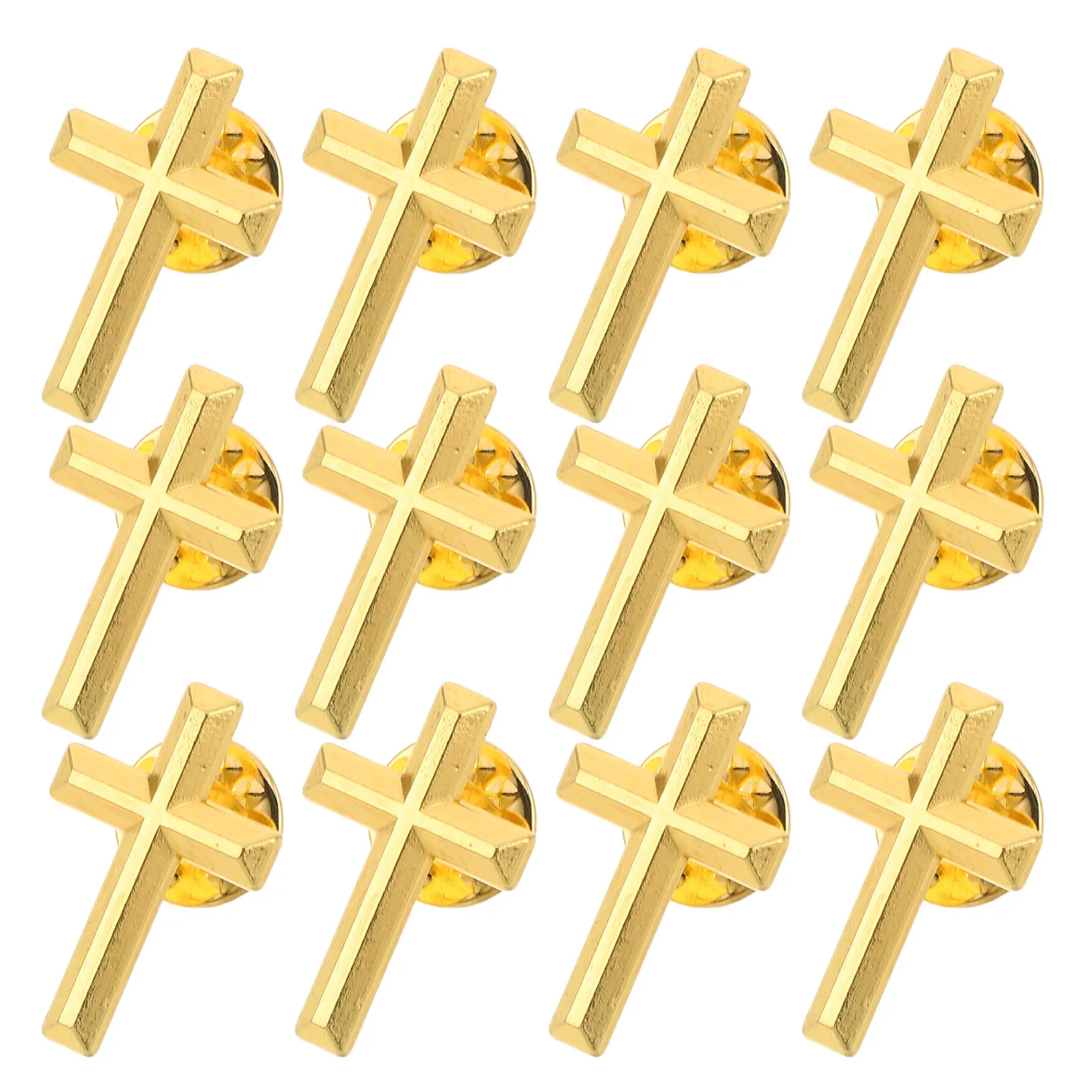12Pcs Religious Cross Pin Lapel Badge Gold Cross Brooch for Baptism Communion Church Service Suit Religious Lapel Pin