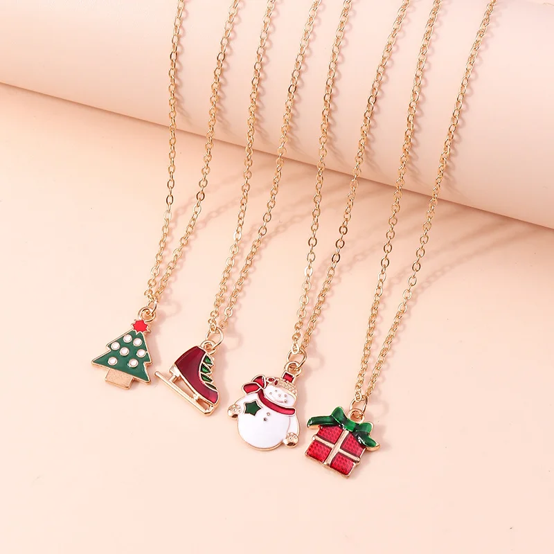 Mode Weihnachts baum Hirsch Santa Claus Glocken Anhänger Halskette für Frauen Mädchen Weihnachten Party Festival Schmuck Zubehör – Detail 2