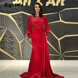 Eightale Arabic Evening Dresses Mermaid Beaded Satin Long Puffy Sleeves Dubai Customized Celebrity Prom Party Gowns for Wedding